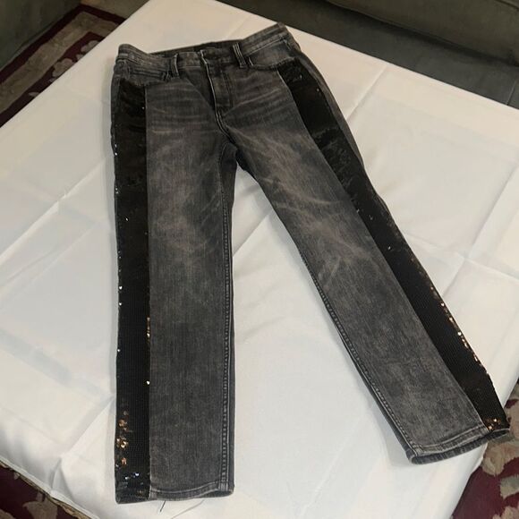 WHBM Gray Jeans with Black Sequin Stripes Size 4 - Picture 1 of 11